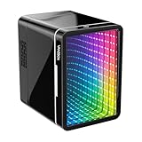 VANZBON Mini Fridge, Mini Compact Refrigerator with Gaming Light, 4 Liter/6 Cans Small Refrigerator with Mirror Door, AC/DC Portable Mini Cooler and Warmer Fridge for Bedroom, Car and Gaming Room