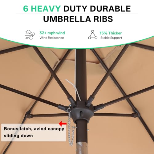 Image of ABCCANOPY 7.5ft Scalloped Patio Umbrella, Outdoor Table Umbrella with Tilt and Crank, Fiberglass Ribs Deck Umbrella for Patio, Pool, Garden, Picnic (Khaki)