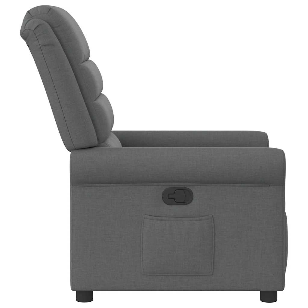 Fotel relaksacyjny, ciemnoszary, materiał regulowany, z podnóżkiem i oparciem, ergonomiczny, do salonu, sypialni, biura, z drewnianą metalową ramą, wygodny fotel do czytania i relaksu