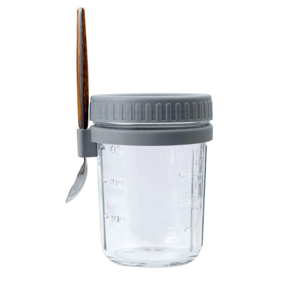 CTRLZS 1pcs Breakfast Cup Container Airtight Oatmeal Jar with Cover and Spoon Portable Oatmeal Cup for Salads Cereal Easy Install Grey
