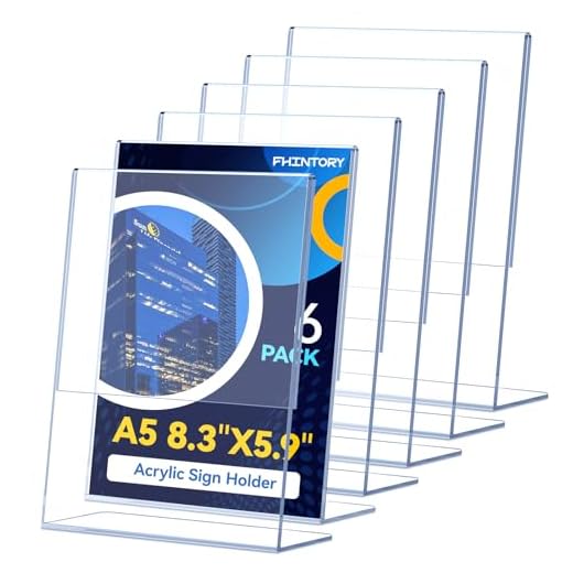 Fhintory Espositore Acrilico A5, 6 Pezzi Cavalieri da Tavolo Trasparente Acrilico, Portacartello Forma di L per Ufficio, Ristorante, Hotel, Negozio, Mostra