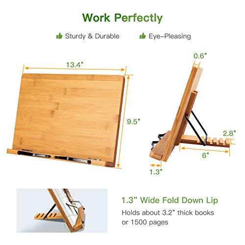 Pipishell 2 Pack Bamboo Book Stands Large Cookbook Holder Reading Stand (13.4 X 9.5 In) With 5 Adjustable Height, Foldable Wooden Book Holder For Textbook, Recipe, Music Book, Tablet Stand #TOP1