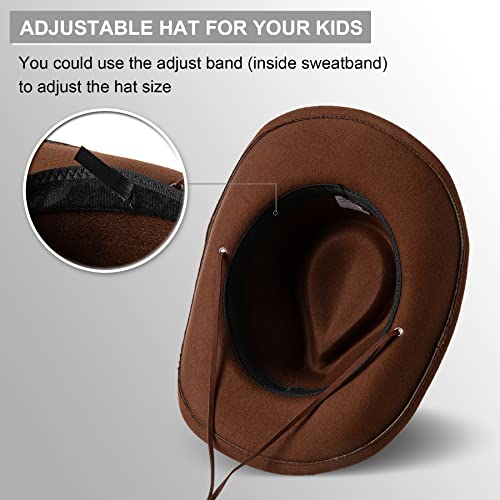 Lanzom Kids Girls Boys Wide Brim Western Cowboy Cowgirl Hat Classic Felt Dress Up Hat With Wind Lanyard(Coffee,5-12 Years) #TOP2