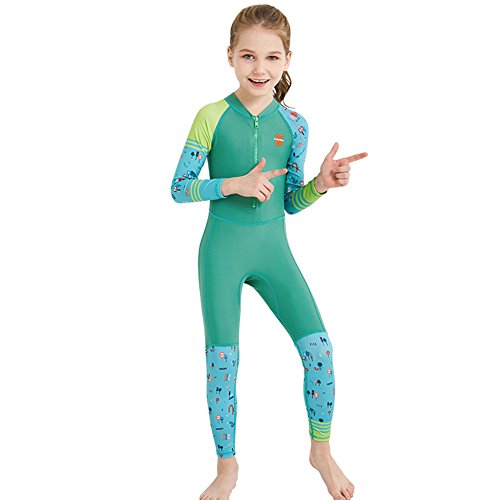 LPATTERN Traje de Neopreno de Buceo para Niños Niñas Deportes Acuáticos Trajes de Baño Neopreno de 2.5mm Protección UV con Mangas Largas, Niña-Verde, L /6-7 años