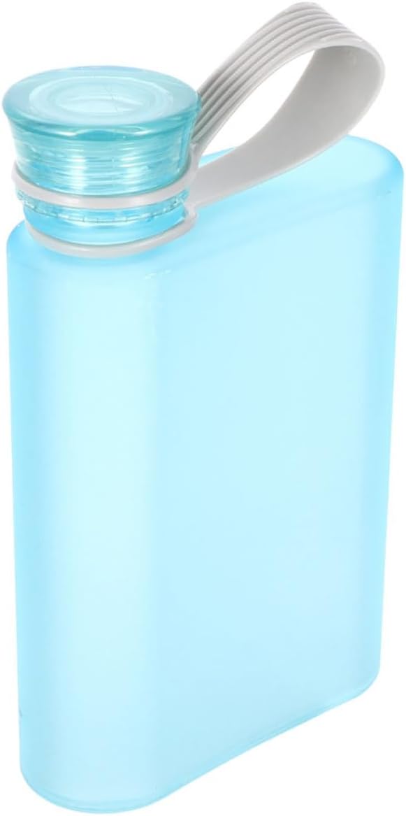 A5 Flat Sports Water Bottle 380ml Blue Matte Outdoor Kettle Portable Travel Flask for Hiking and Fitness