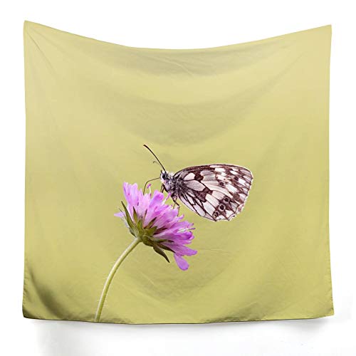 Tapiz de pared KnSam de 150x150 cm con mariposas y flores moradas para decoración del hogar 2