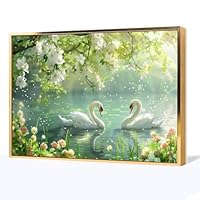 Amazon.co.jp: 絵画 春の湖畔で遊ぶ二羽の白鳥 アートパネル ポスター