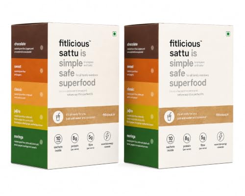 Image of fitlicious Assorted Sattu Powder | Bihari Chana Sattu | Natural & Organic | Gluten-Free, Non-GMO | High Protein & Fiber | Instant PremiX | Healthy Drink For All Ages | Pack Of 20 X 40g Sachets