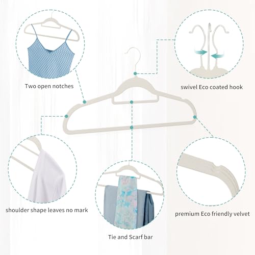 Perfecasa 30 Pack White Velvet Hangers, Ultra Slim Non-Slip Felt Coat Suit Hangers with Space Saving 360° Swivel Hook, Modern Clean Look for Closet Organization by Perfecasa - Image 7