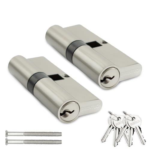 Bwintech 2 Pcs Keyed Alike 70mm(35/35) Nickel Euro Cylinder Lock,Door Barrel Lock,Key/Key with 3 Standard Keys,Anti-Pick,Anti-Bump,Anti Drill,High Security for UPVC,Wooden,Composite Doors