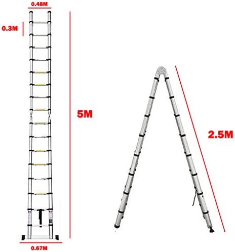 5M / 2.5M+ 2.5M Foldable Ladders A Frame Stainless Steel Extendable Extension 16 Steps150kg Max. Capacity Multipurpose Climb Ladder Portable Loft Attic for Business Home Work DIY Builder