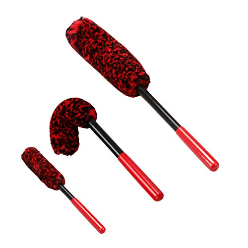 SPTA Extended Reach Wheel, Gerbils Wheel, Rim Brush, 3Pcs Micro Fiber Wheel Wand Car Detailing Brush for Cleaning Wheels, Rims, Exhaust Tips,Motorcycles, Bicycles, Grills