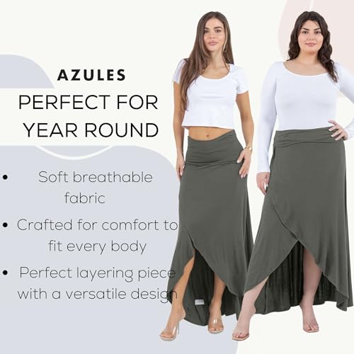 Azules High-Low Hem Maxi Skirts for Women - Flowy, Wrap Front Slit, Summer Foldover Skirt - High Waisted Long Skirt for Women3