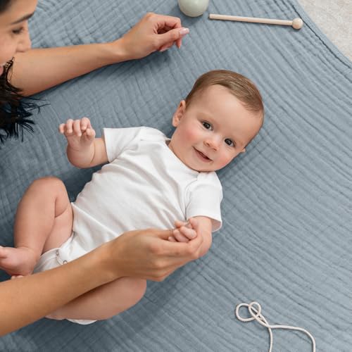 Image of Comfy Cubs Muslin Baby Blanket - Soft, Lightweight, 6-Layer Cotton Swaddle Blankets for Newborns, Infants & Toddlers - 40 inch x 40 inch Large, Breathable & Versatile for Sleeping & Tummy Time - Pacific Blue