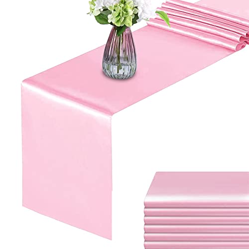 HMQIANG Paquete de 6 caminos de mesa rosados, camino de mesa de satén de 12 x 108 pulgadas de largo, seda y tela suave para bodas, fiestas, banquetes, decoración de eventos