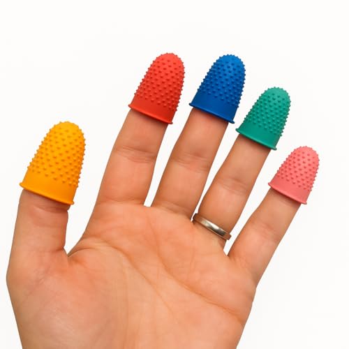 raxter 5pcs Silicone Finger Cots, Rubber Thimble, Hot Glue Finger Gloves, Thick Reusable, and Heat Resistant Finger Covers for Writing Cutting Sewing 3 Sizes (Small, Medium, Large)