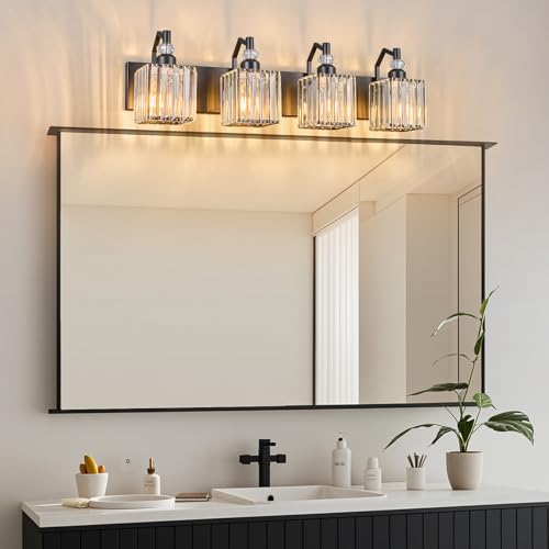 Image of 4 Light Bathroom Vanity Light Modern Black Vanity Light Fixtures Bathroom Light Fixtures Over Mirror Crystal Vanity Lighting Fixtures