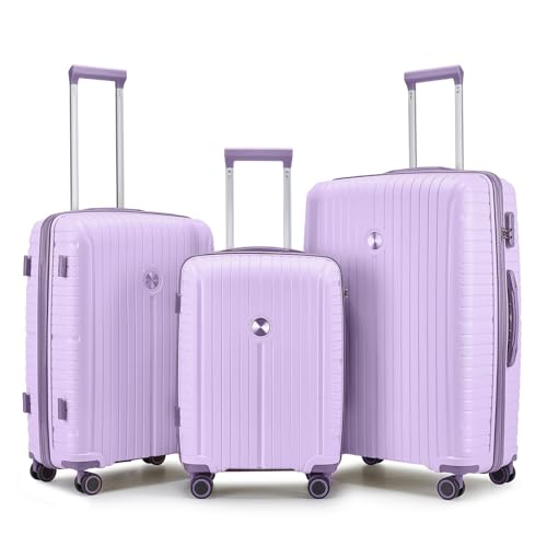 Joyway Suitcase Set 3 Piece Luggage Sets with TSA Lock, PP Hardside Carry on Luggage Set, Travel Lightweight Suitcases with Wheels, Light Purple