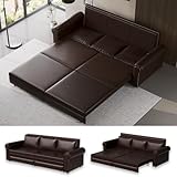 LuxyHoom 93.7' King Size Sleeper Sofa Bed, Pull Out Sofa Bed, Faux Leather Upholstery, 3 in 1 Convertible Sleeper Couch, Chaise Lounge, Retro Recliner for Living Room, Office, Apartment, Dark Brown