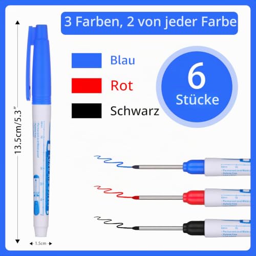 Foto von Tieflochmarker - Vaktop 6 Stück Bohrlochmarker, 30mm Extralange Spitze Lochmarkierer - für Holz, Kunststoff, Wand, Metall, Karton (Schwarz, Blau, Rot)