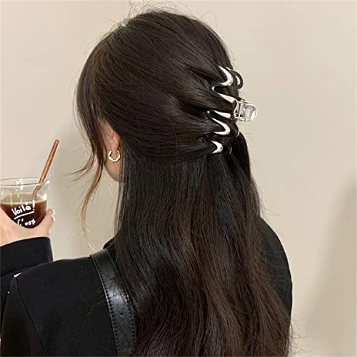 Large Metal Hair Claw Clips - Personality Wave Silver Hair Clips, Perfect Jaw Hair Clamps For Women, Nonslip Thick Hair Styling - Strong Hold Hair Fashion Hair Accessories #TOP1