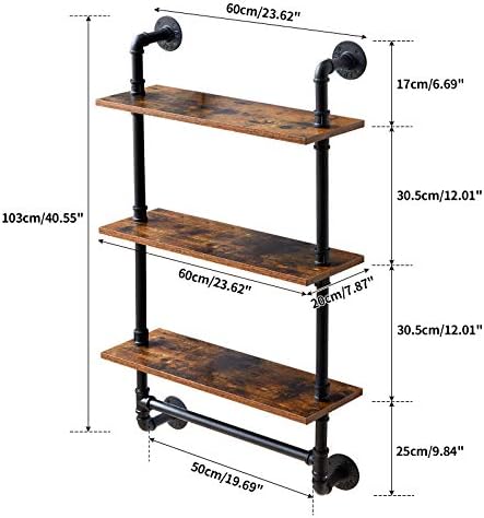IBUYKE Pipe Floating Shelves, Wall Shelf Outdoor, 60x20x103cm, Decorative Shelving Unit for Wall, Plant Stand, Storage Organiser Shelf for Bedroom, Bathroom, Living Room, Office RF-TM015