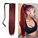 Gangel Ponytail Hair Extension Straight Pony Tails Wrap Around Hairpiece Claw Synbthetic Clip in Long Hair Extensions Magic Drawstring Pony Tail Hair Wraps(1 pc) (Wine Red Burg)