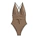 Bañador V Color Waistless Neck Deep Women's Sexy One Piece Solid Swimwears Short Denim Hombre, marrón, XL