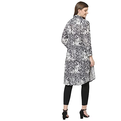 Image of CLOTH HAUS INDIA Floral Printed Shirt Collar Modal Kurti