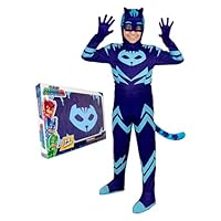 Funidelia Official Catboy PJ Masks Deluxe Costume for Boys, Includes Jumpsuit with Tail, Mask and Gloves - Outfit for Kids for Parties, Carnival and Halloween - Size 3-4 Years