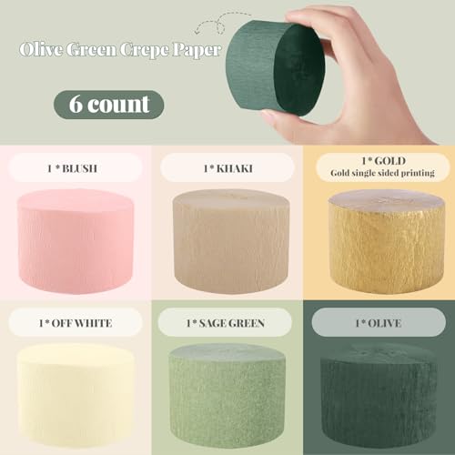 Image of Wedding Party Decorations, 6 Rolls Sage Green Crepe Paper Streamers or Green Boho Wedding, Bridal Shower, Bachelorette, Woodland Party Supplies Decor