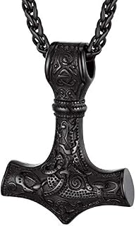 PROSTEEL Men Amulet Necklace-Thor's Hammer Pendant with Chain, 55+5CM Adjustable, Viking Jewelry -Stainless Steel/Gold Plated (Send Gift Box)