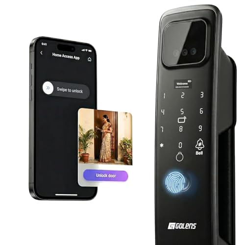 Image of Golens Total Guard World's Most Advanced Smart Lock | 12 Ways Unlock | Separate Chime & Bell | Alexa /Apple /Google Support | Inbuilt CCTV /Video Doorbell | Door Viewer | Auto Latch Body | All Included