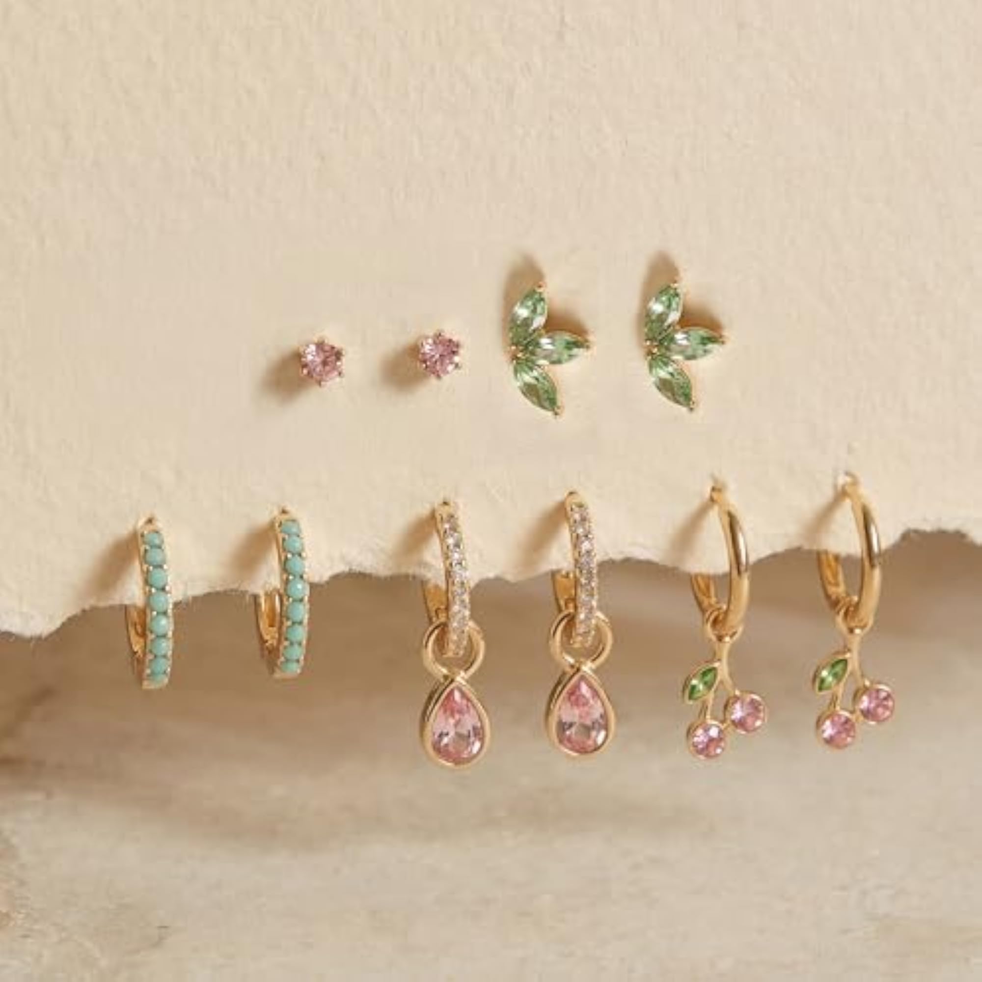 Women's Flower Stud & Hoop Earrings Pack of 6