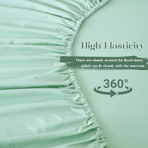 Image of Homiest 2-Pieces Ruffle Pillow Case & Fitted Sheet Set, Sage Green Twin Sheets with Ruffled Pillow Shams, 15 Inch Deep Pocket, Cute & Coquette Microfiber Bed Set for Decorating Bedroom Hotel