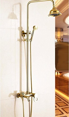 Kit douche laiton plaqué or résistant au calcaire avec pommeau de 20,3 cm