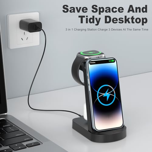 Caricatore Wireless,Innisto 3 In 1 Caricabatterie Wireless Induttiva Compatibile Con Iphone 14 13 12 11 Pro Max/Xs/Xr/X, Iwatch Ultra 8 7 6 5 4 3 2 Se, Airpods Pro/3/2/1 Con 18W Adattatore - 7