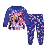 Ensemble 2 pièces Pyjama pour Garçons et Filles K-K pop Demon H-Hunters H-Huntrix T-Shirt et Pantalon vêtements de Nuit avec pour Enfants Pyjamas pour Filles Ensemble Halloween Carnaval Fête