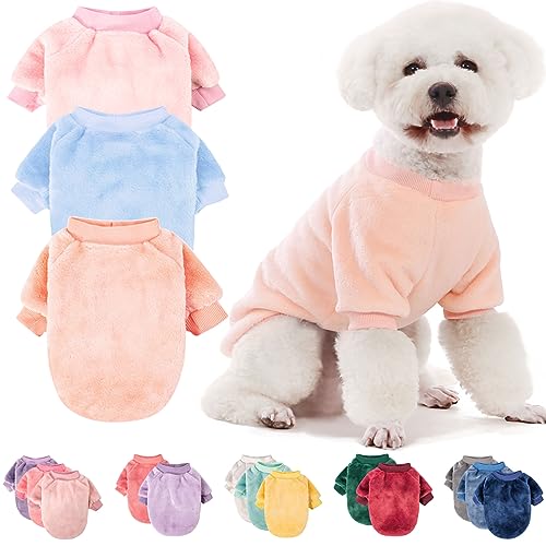 Image of FabriCastle Small Dog Sweaters, 3-Pack Dog Clothes for Small Dogs Girl & Cats, Soft and Warm Pet Coats XXS - XXL, Winter Pet Jackets, Doggy Apparel Costumes (Ballet Pink,SkyBlue,Peach, X-Large)