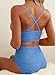 Herseas Women Popular Bikini Sets 2 Piece 2026 Beach Cutout Beautiful Bathing Suit Wire Free Push Up Swimsuit Textured V Neck Swimwear Fashion Vacation Clothes Blue XX-Large