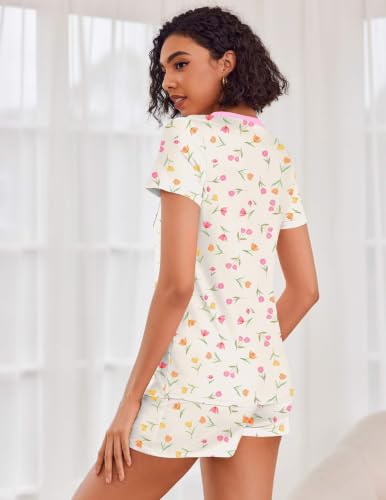 Image of Ekouaer Womens Pajama Sets Short Sleeve Pajamas for Women Sets Soft Lounge Sets Casual V Neck Sleepwear PJS