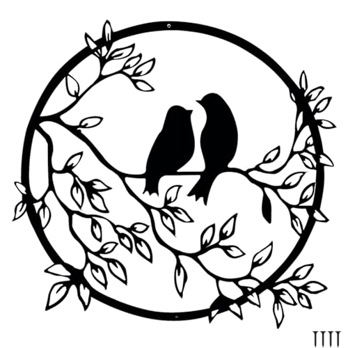 HZBAKLO Décoration Murale en métal Oiseau sur Branche d'arbre, Silhouette Murale d'oiseaux en Fer Noir, Art Mural Suspendu en métal pour Jardin intérieur...