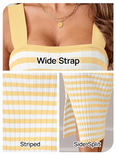 Image of MEROKEETY Womens Summer Striped Bodycon Midi Dress 2026 Beach Vacation Sleeveless Tank Ribbed Knit Baby Shower Sweater Dress