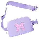 COSHAYSOO Letter Belt Bag Crossbody Initial Fanny Waist Pack Travel Valentines Graduation Birthday Gifts Idea for Preteen Tween Teen Teenager Flower Girls Age 6-8-10-12 Preppy Trendy Stuff Purple M