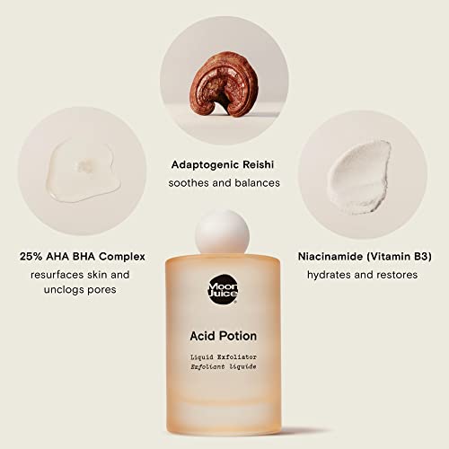 Moon Juice Acid Potion Aha And Bha Liquid Exfoliator | Chemical Skin Exfoliant To Resurface, Unclog & Balance | 25% Aha Bha Complex, Niacinamide & Reishi | Clean, Vegan, Cruelty-Free | 100Ml (3.3 Fl Oz) #TOP2
