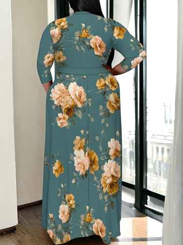 Image of SUZONANA Plus Size Maxi Dresses for Curcy Women Casual Loose 3 /4 Sleeve Long Dress with Belt
