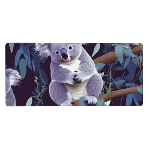 Tapis de souris étendu imperméable avec bords cousus motif koala pour clavier