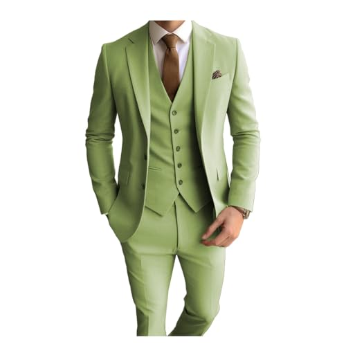 Men's Slim Fit 3 Piece Suit Two Button Business Wedding Prom Tuxedo Suits Blazer & Pants Set for Men