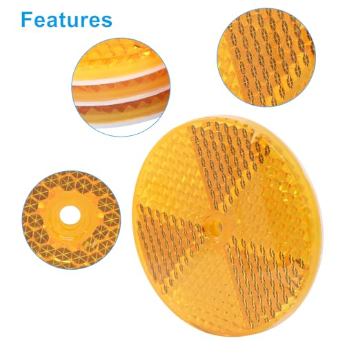 Image of 12 Pack Yellow Round Reflector | Front Reflector, With Mounting Screw, For Driveway, Trailer, Posts, Safety Reflectors