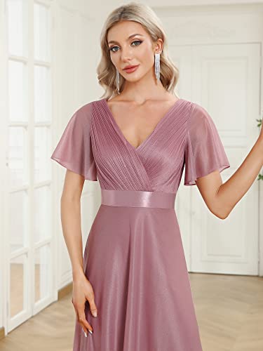 Image of Ever-Pretty Women's Summer Glitter Formal Dresses Evening Gown V Neck Short Sleeves Floor Length Mother of Bride Dress 50159